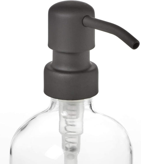 Matte Black Soap Dispenser Pump on Clear 16oz Durable Glass Bottle for Kitchen Sink or Restroom Vanity