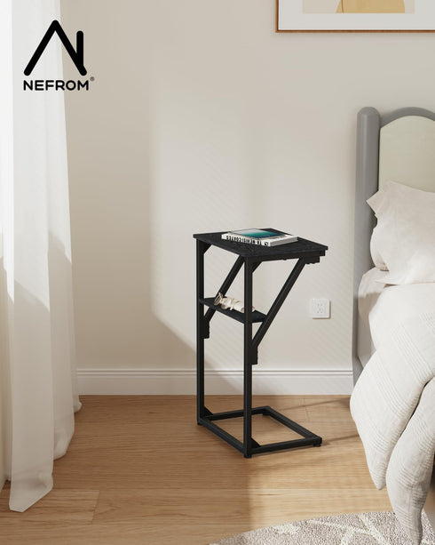 NEFROM Set 2, ET-D-BKW2 C-Shaped End Tables, Sofa TV Trays of Small Couch Side Table for Living Room, Bedroom, Bedside