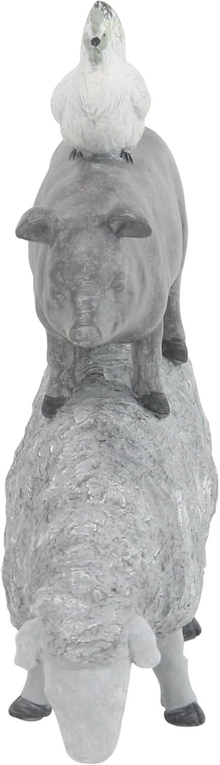 Deco 79 Polystone Farm Animals Decorative Sculpture, Stacked Home Decor Statue, 9" x 4" x 12", Gray