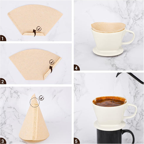 Segarty Pour Over Coffee Maker Set, Single Cup White Ceramic Dripper with 200PCS Size #2 Cone Filters