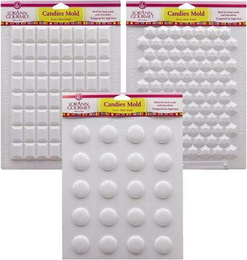 LorAnn Hard Candy Making Mold Gems Set - Rectangle, Hexagon, and Disc Molds Included