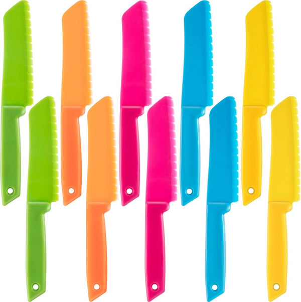JOVITEC 10 Pieces Kid Plastic Nylon Cooking Knife Set, Safe Knives for Children in the Kitchen