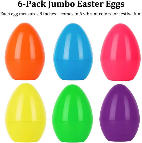 Celmuron 6 Pack 8'' Jumbo Fillable Easter Eggs Extra Large Plastic Eggs for Treats, Easter Basket Stuffers, Egg Hunt