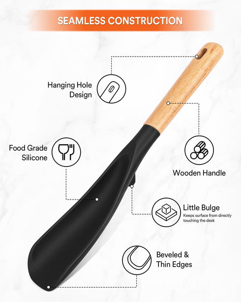 Cooking Spoon and Rice Scooper for Nonstick Cookware, Durable BPA-Free Matte Silicone, Wood Handle Spoon for Mixing,