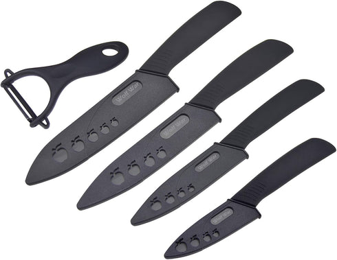 Ceramic Knife Set with Protective Cover, 4-Piece Kitchen Knife Set & 1 Peeler for Meat, Fruit, Vegetables
