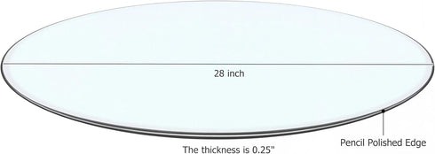 28" 1/4'' (28 inch) Tempered Glass Table Top Round Transparent Table Surface Thick Pencil Polished Edge Multipurpose
