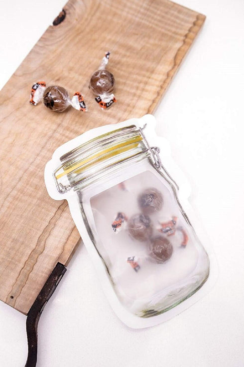 50Pcs Mason Jar Pattern Food Storage Bags, Reusable Portable Smell Proof Ziplock Bags, Red 7.6 5.4in