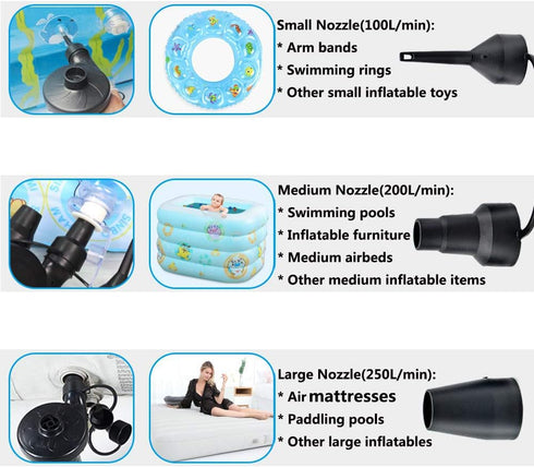 Swimming Air Pump Air Mattress Pump for Inflatables Blow up Pool Raft Bed Boat Toy, Quick-Fill, for Outdoor Camping