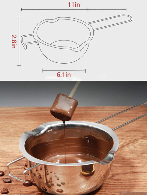 Stainless Steel Double Boiler Pot, 600ML Updated Melting Pot with Silicone Spatula for Melting Butter, Chocolate, Candy
