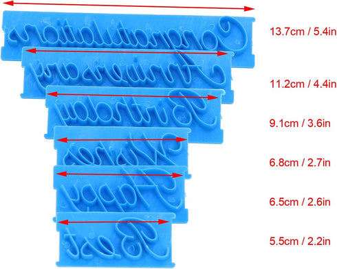Fdit 6Pcs DIY Handwritten Letter Cake Mould, Blue Baking Stamp Tools for Bakery Supplies.