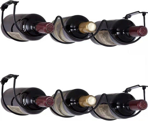 FOMANSH Under Cabinet Wine Rack, Metal Black Organizer for Liquor Bottles, Wall Mounted Kitchen Storage
