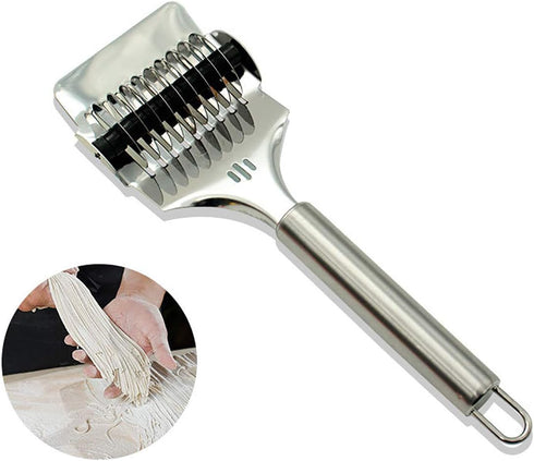 UpTuoLi Pasta Noodle Cutter, Stainless Steel Manual Noodle Lattice Roller Dough Cutter Pasta Spaghetti Maker Garlic