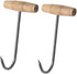 TIHOOD 2PCS T Shaped Boning Hooks, 7.5 Inch with Wooden Handle, Meat Hooks for Butchering