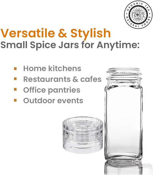 Small Clear Square Glass Spice Jar with Adjustable Grinder Cap, Foodgrade BPA Free, 4 Fl. Oz. Capacity