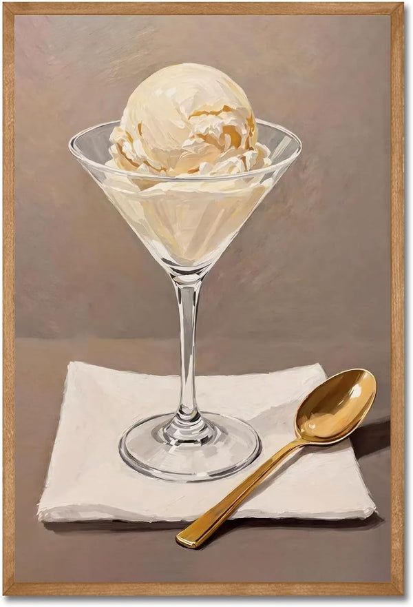 RIJDOJLK Vintage Kitchen Wall Decor Ice Cream in Glass Art Print Funny Kitchen