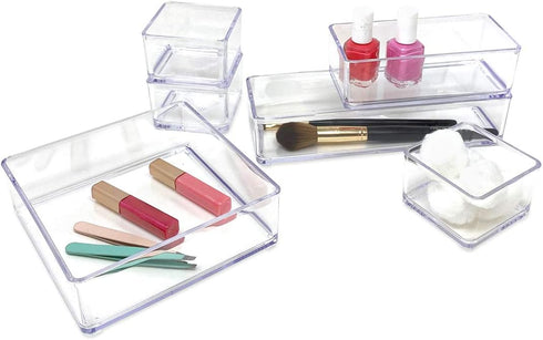 Isaac Jacobs 6-Tray Clear Acrylic Organizer Set, Multi-Purpose Stackable Storage for Makeup, Crafts, Office & More