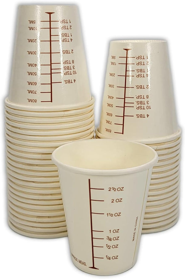 50 Coated Paper Graduated Measuring Cups, 3oz for Mixing Paint, Stain, Epoxy, Resin; Disposable & Recyclable by