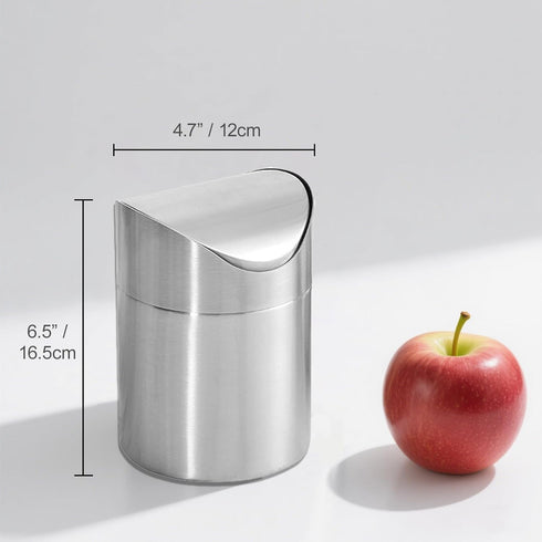 Small Mini Trash Can with Lid, Brushed Stainless Steel, Mini Countertop Trash Bin for Desk Office, 1.5 L