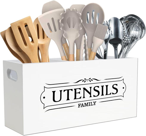 Kitchen Utensil Holder for Countertop - Large Wooden Utensil Holder for Party, Cooking, Farmhouse Kitchen Decor