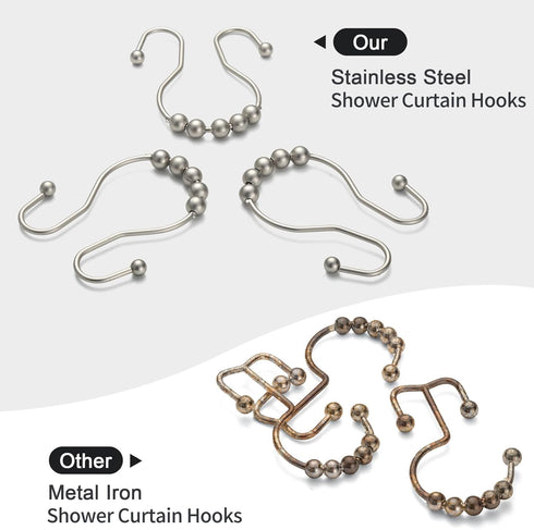 Goowin 12 Pcs Stainless Steel Shower Curtain Hooks, Rust Proof Rings for Smooth Sliding Anti-Drop Double Hooks
