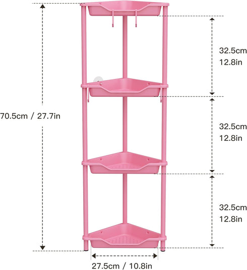 Orimade Rustproof 4 Tier Floor Standing Corner Shower Caddy Organizer, Plastic Metal Shelf Rack for Bathroom