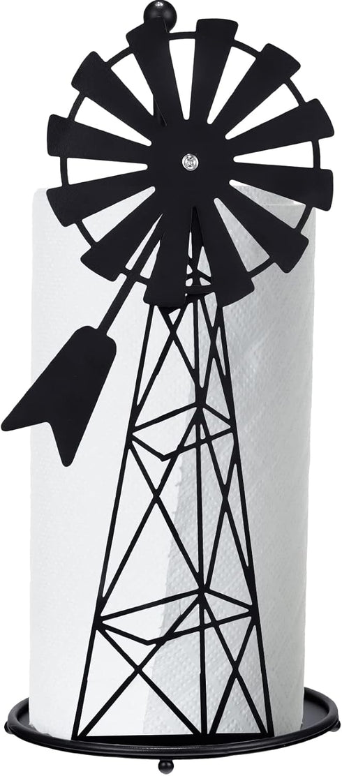 Windmill Paper Towel Holder, Western Standing Roll Holder for Kitchen Countertop, Rustic Country Decor (14.4 Inch)