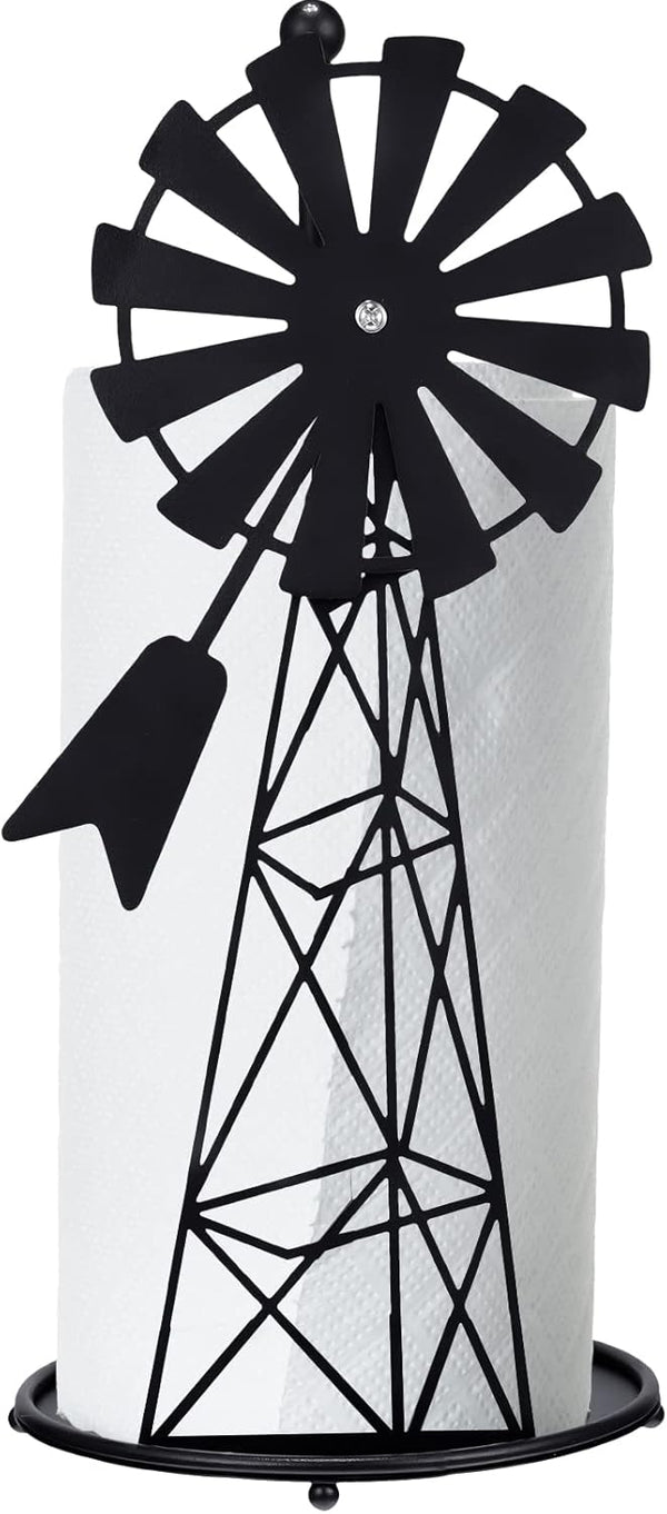 Windmill Paper Towel Holder, Western Standing Roll Holder for Kitchen Countertop, Rustic Country Decor (14.4 Inch)
