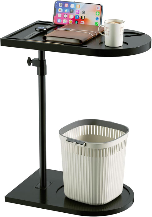 360 Livofloral Bamboo C Shaped End Table, Rotatable TV Tray for Couch, Adjustable Height Sofa Side Tables for Living