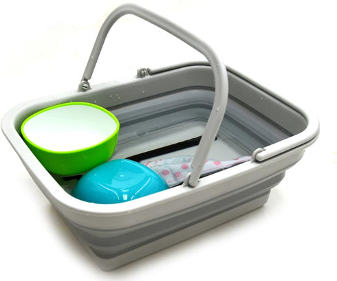 SAMMART 9.2L Collapsible Tub with Handle, Portable Outdoor Picnic Basket, Grey
