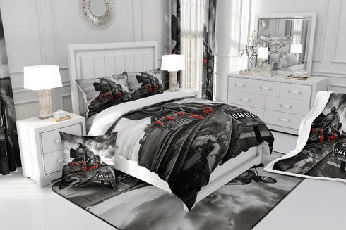 Set Set Set 3D Insert,1 Retro Train Comforter Twin Size,Black Red Old Train Car Bedding Rail Transportation Vehicles
