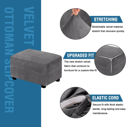 1 H.VERSAILTEX Real Velvet Plush Piece Form Fit Stretch Rectangle Folding Storage Covers Ottoman Slipcovers Removable