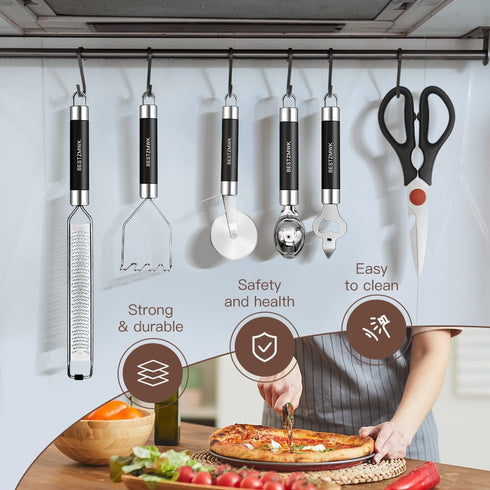 Kitchen Utensils Set, 32 pcs Non-Stick Silicone Cooking Utensils with Holder and Stainless Steel Handle