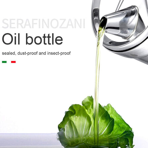 Oil Can Stainless Steel Olive Oil Dispenser Bottle, 550ML Leak Proof Pot for Kitchen Cooking, BBQ, Salad Storage with