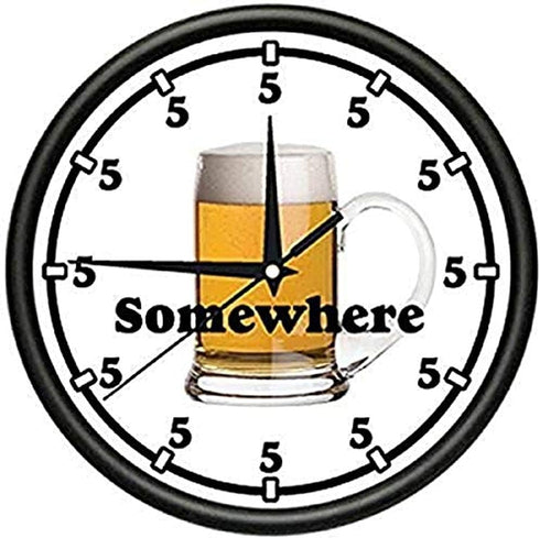 SignMission Five O'CLOCK Somewhere Wall Clock, Beer Happy Hour Gift