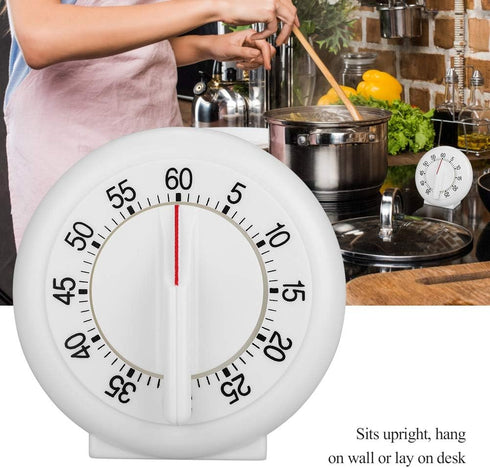 60 Minutes Round Shape Timer, Mechanical Counter Alarm Clock Manual Cooking Ring Timers Home Egg Baking Steaming Convenient Cute Visual Vintage Countdown Kids Teacher Exercising Meeting White by Lwuey