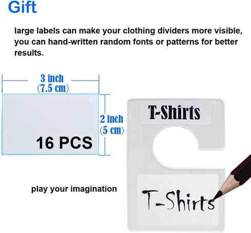 10 Pack White Clothing Rack Size Dividers Plus 60 Labels and 16 Large Blank Labels, Clothing Closet Dividers