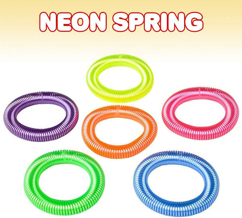 ArtCreativity Pack of 12 Neon Spring Bracelets - Assorted Elastic Plastic Wristbands, Fun Party Favor, Goodie Bag