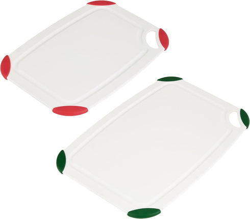 FARBERWARE Cutting Board Set Made from Recycled PET (RPET) with Non-Slip Edges, Durable & Dishwasher Safe, 2-Piece, White