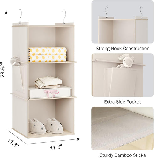 Hanging Closet Organizer - 3-Shelf Hanging Storage Shelves in Beige