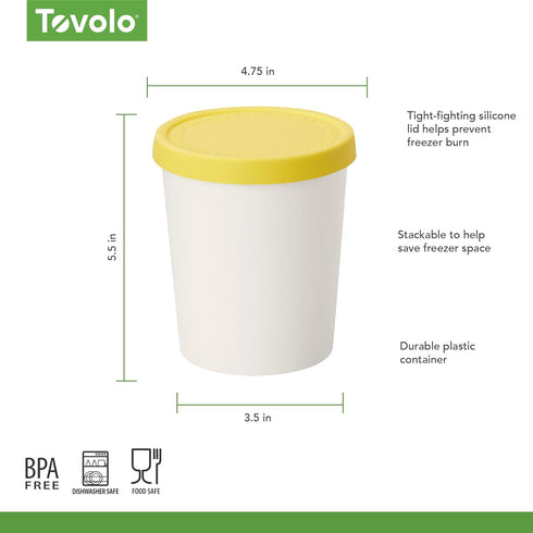 1 Tovolo Sweet Treat, Reusable Ice Cream Container for Homemade Ice Cream, Lemon - Quart Stackable Storage Tubs