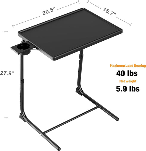 Allpop 6 3 TV Tray Table - Adjustable TV Dinner Tray for Eating, Folding Laptop Table with Heights & Tilt Angles, Cup