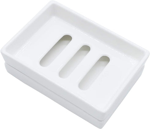 Ceramic Soap Dish Bar Soap Holder - Double Layer Draining Soap Tray by Lofekea