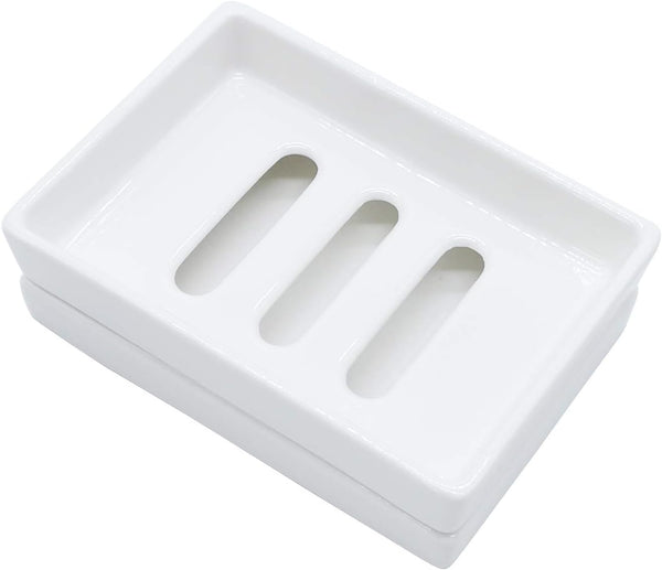Ceramic Soap Dish Bar Soap Holder - Double Layer Draining Soap Tray by Lofekea