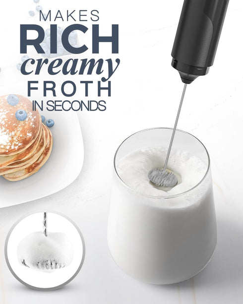 Milk Frother with Cover, Battery Operated Electric Frother, Whisk, Drink Mixer & Foamer for Coffee, Latte, Matcha, hot