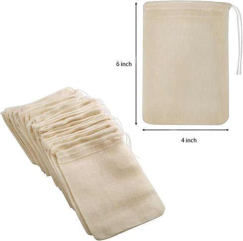 30 Pcs 4 x 6 Inches Natural Unbleached Cotton Drawstring Bags, Muslin Bags for Spice, Herbs, Tea