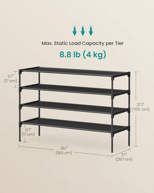 4-Tier 11.7 36.1 27.7 Inches, ULSH034BH01 SONGMICS Shoe Rack, Shoe Storage Organizer, Space-Saving, x x Entryway, Metal