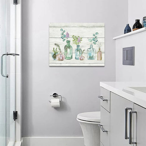 Farmhouse Bathroom Botanical Flower Wall Art - Floral Bathroom Pictures Canvas Prints for Home Decor