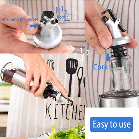 4 Pcs Oil Pour Spouts, Leakproof Nozzle Olive Oil Bottle Dispenser for Olive Oil, Wine, Vinegar, Soy Sauce (Silver)