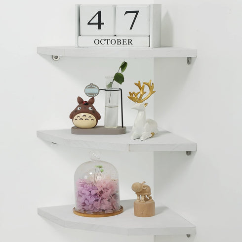Set 3, Joiishom Corner Wall Shelf of Floating Corner Shelves, Rustic Wood Wall Storage Display Shelves for Living Room