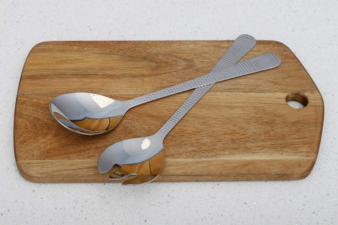 Home Basics 2 Piece Hosting Serving Set, Stainless Steel with Hammered Finish Handles, Silver (1).